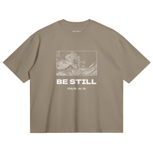 HYPE4HOLY BE STILL BOXY T-SHIRT | Americano color, Flat position, front