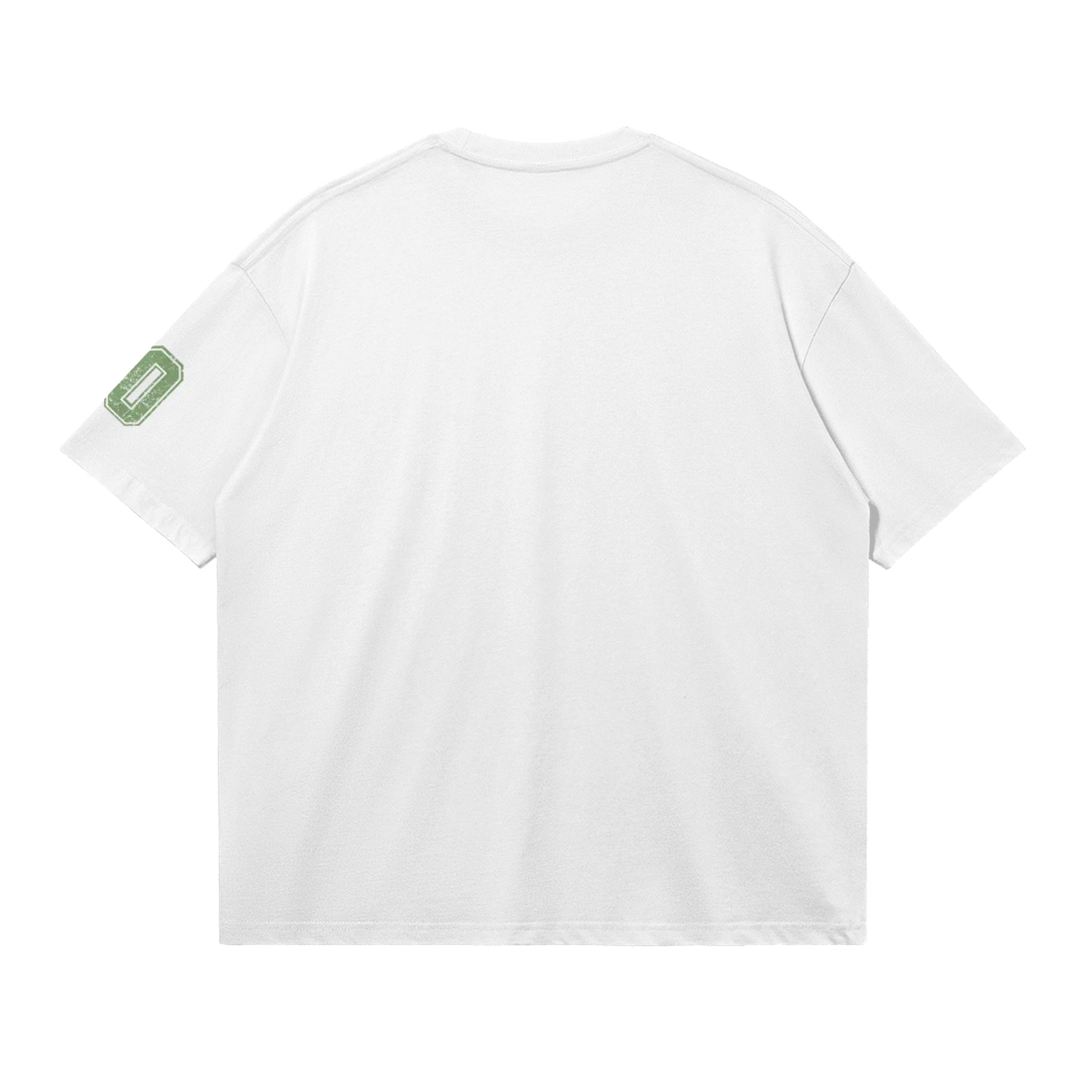 HYPE4HOLY FORGIVEN BOXY T-SHIRT PURE_WHITE color flat POSITION BACK side, White t-shirt with green text and design.
