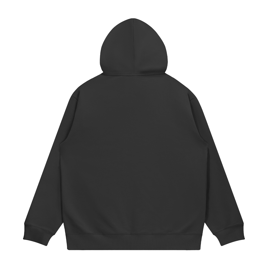 hype4holy come and see heavyweight hoodie black back Black hoodie on a white background