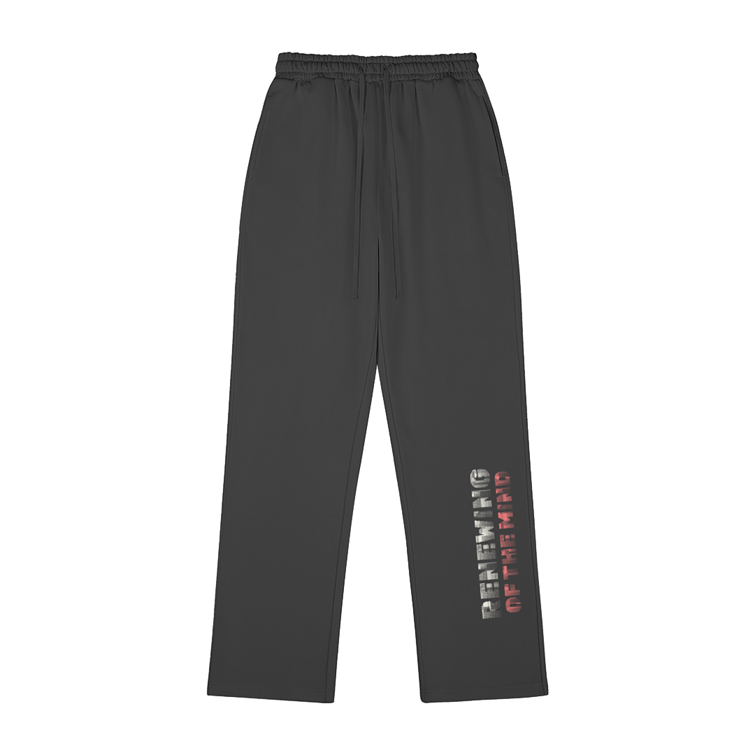 hype4holy christian apparel streetwear sweatpants | Blackweatpants with 'renewing of the mind' text on a white background