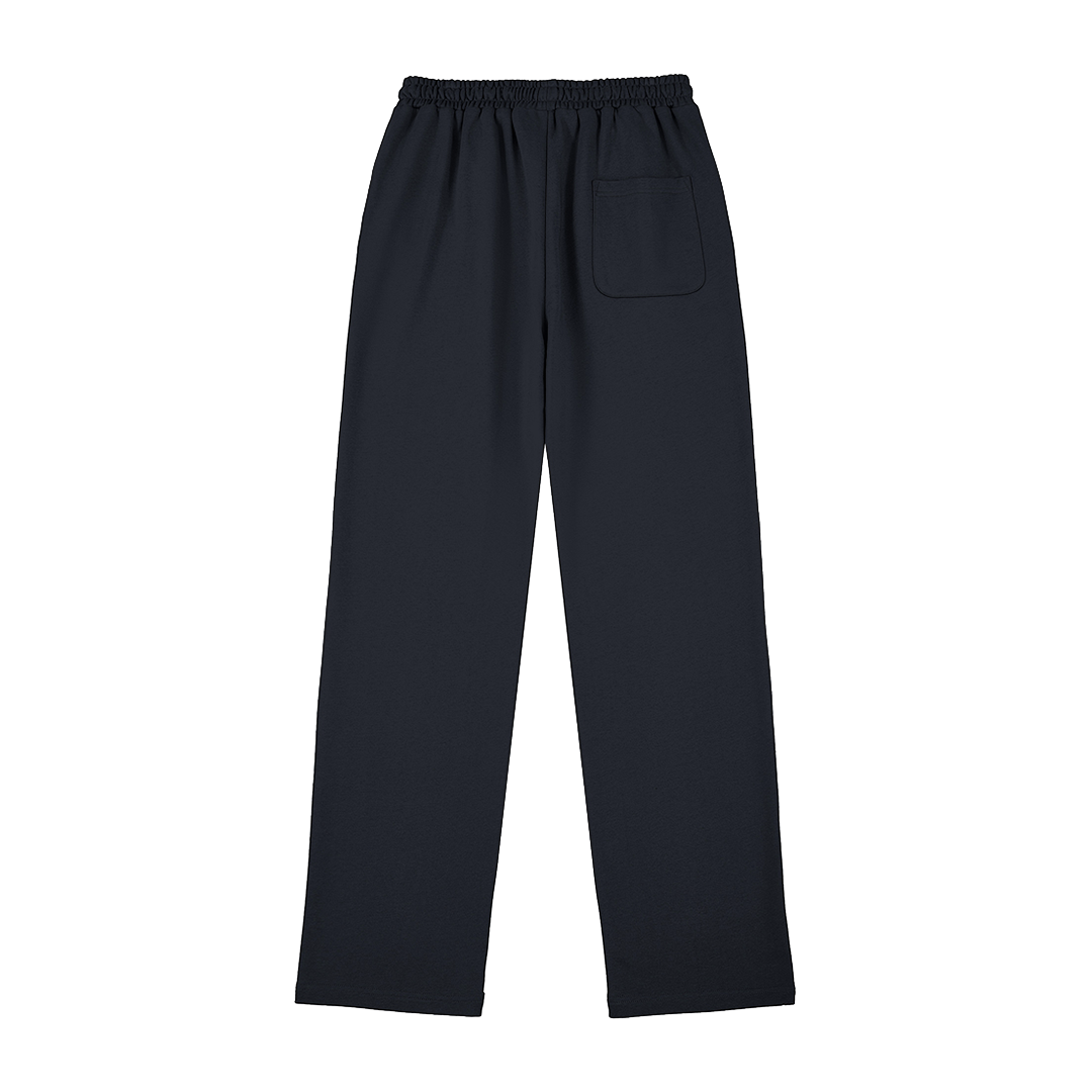 navy open cuff relaxed fit sweatpants on a white background