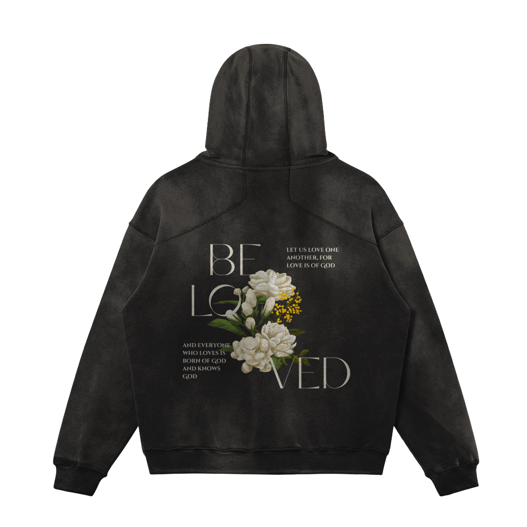 HYPE4HOLY BELOVED SUN FADED HOODIE | ASH BLACK color, flat, BACK