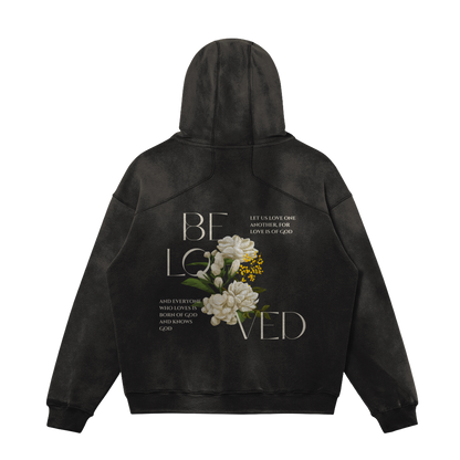 HYPE4HOLY BELOVED SUN FADED HOODIE | ASH BLACK color, flat, BACK