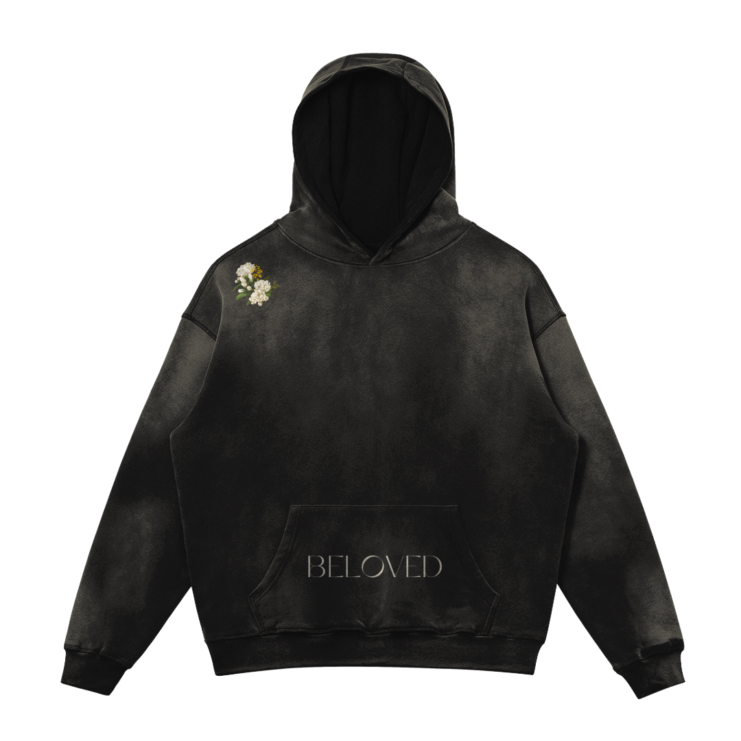 HYPE4HOLY BELOVED SUN FADED HOODIE | ASH BLACK color, flat, FRONT