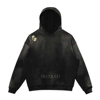 HYPE4HOLY BELOVED SUN FADED HOODIE | ASH BLACK color, flat, FRONT