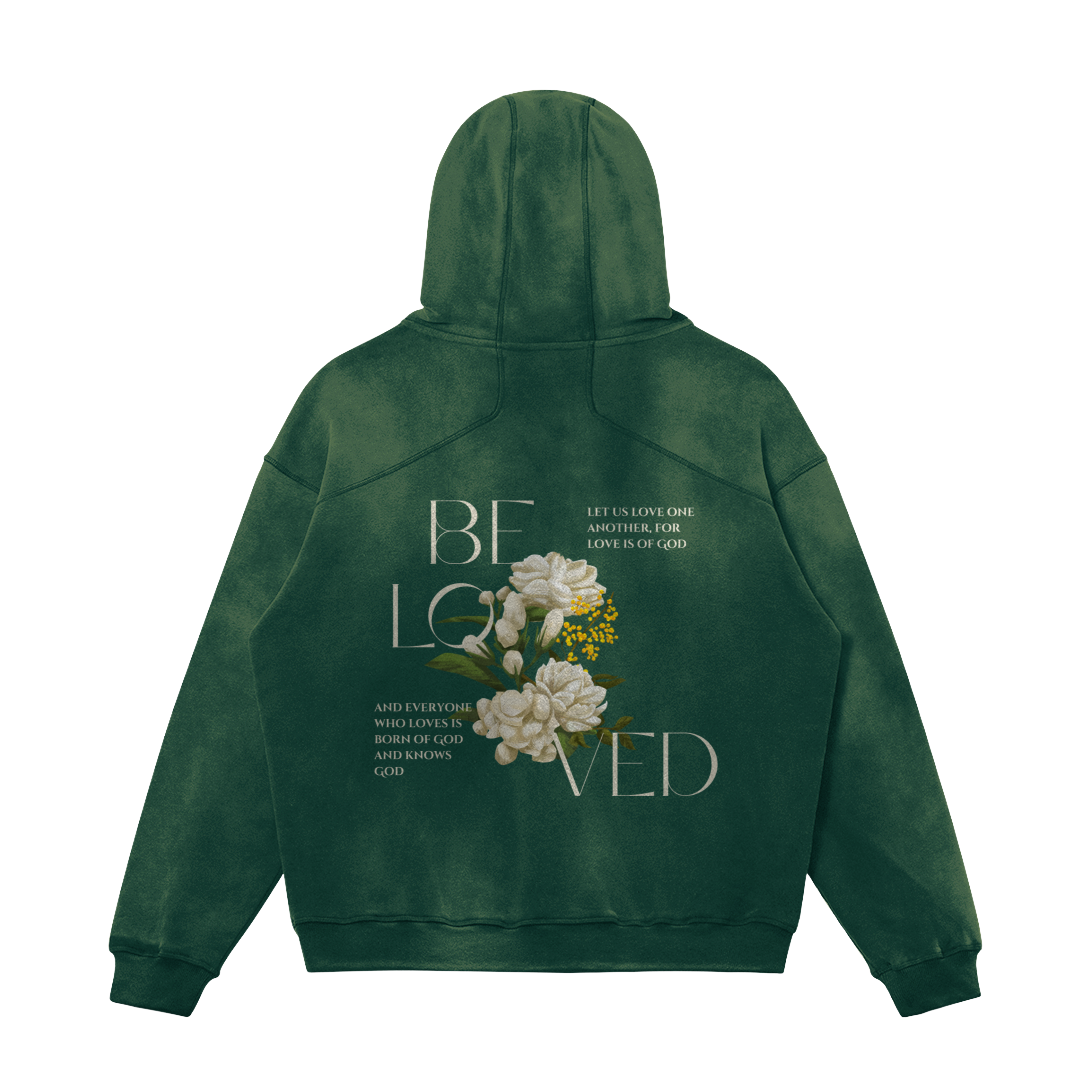 HYPE4HOLY BELOVED SUN FADED HOODIE | Mineral color, flat, BACK