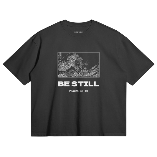 HYPE4HOLY BE STILL BOXY T-SHIRT | Coal Black color, Flat position, front