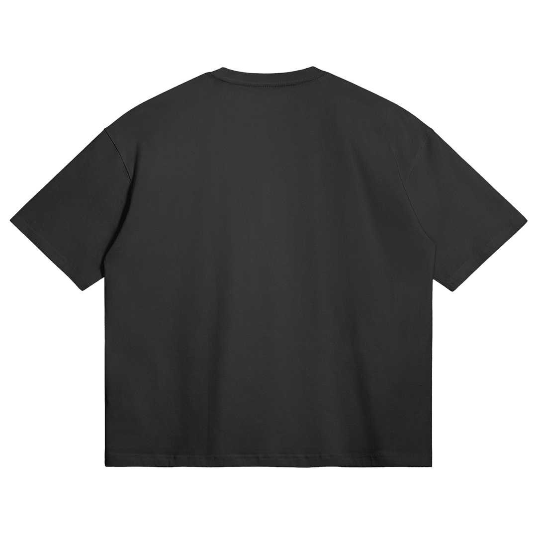 HYPE4HOLY BE STILL BOXY T-SHIRT | Coal black color, Flat position, back
