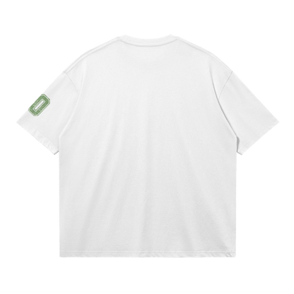 HYPE4HOLY FORGIVEN BOXY T-SHIRT PURE_WHITE color flat POSITION BACK side, White t-shirt with green text and design.