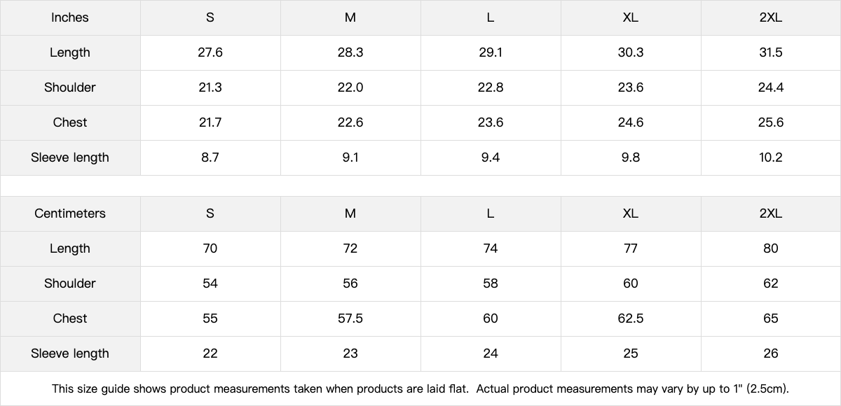 HYPE4HOLY FORGIVEN BOXY T-SHIRT Size chart for clothing measurements.