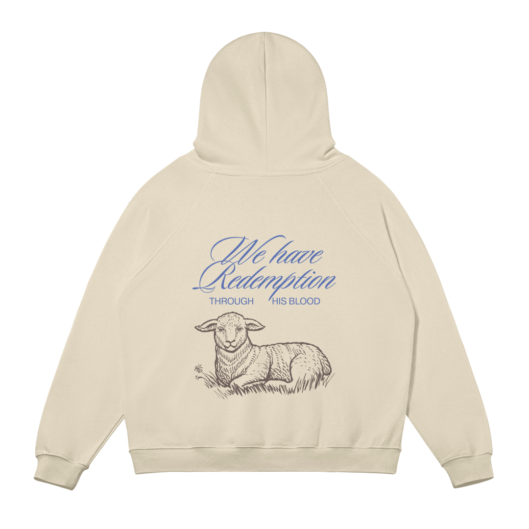 HYPE4HOLY REDEMPTION HOODIE | sandstone color, flat, back side