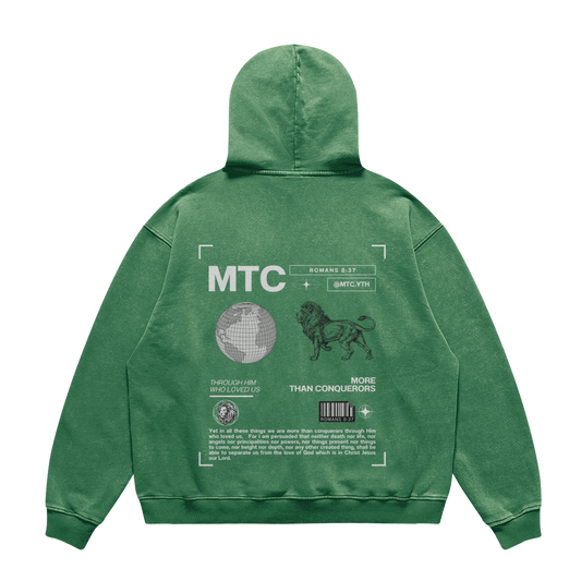 HYPE4HOLY X MTC OVERSIZED FADED HOODIE | soft sage color, flat, back side