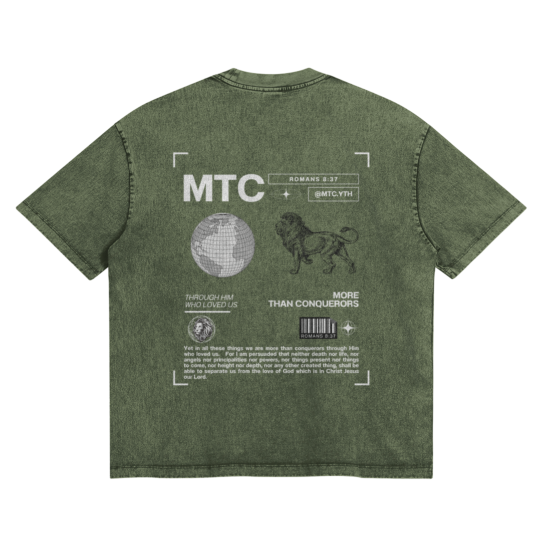 HYPE4HOLY X MTC SNOW WASH OVERSIZED T-SHIRT | Olive color, flat, back side