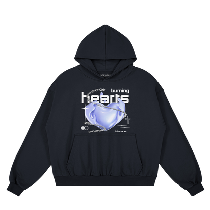 hype4holy navy hoodie with graphic design and text on a white background