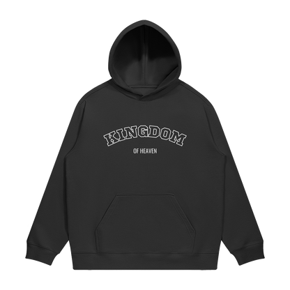 hype4holy kingdom of heaven heavyweight oversized hoodie black back | Black hoodie with 'Kingdom of Heaven' text on a white background