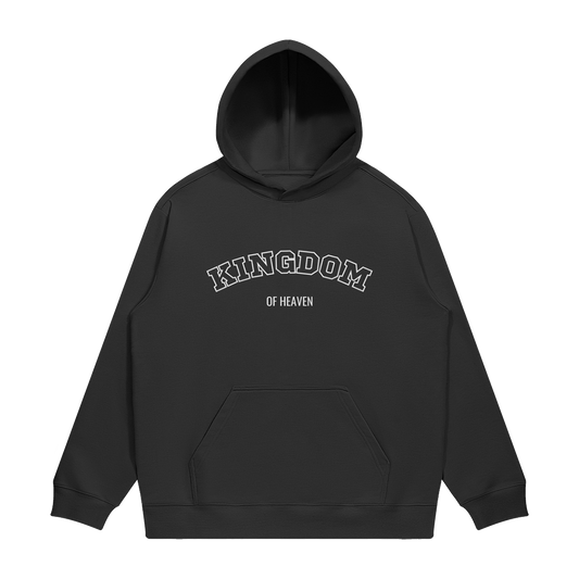hype4holy kingdom of heaven heavyweight oversized hoodie black back | Black hoodie with 'Kingdom of Heaven' text on a white background