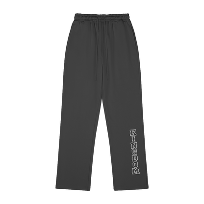 hype4holy christian apparel streetwear sweatpants | Blackweatpants with 'Kingdom' text on a white background