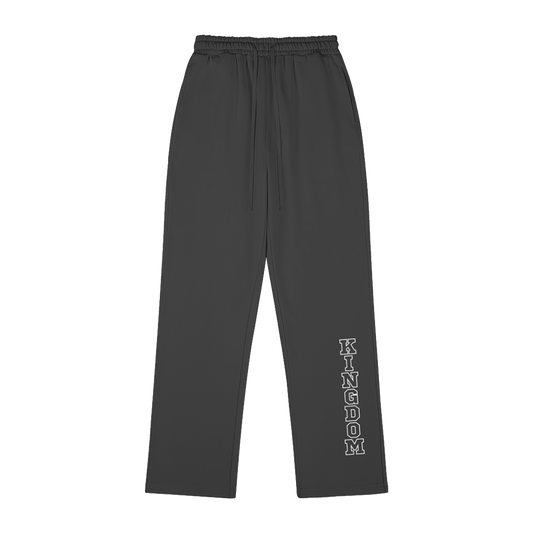 hype4holy christian apparel streetwear sweatpants | Blackweatpants with 'Kingdom' text on a white background