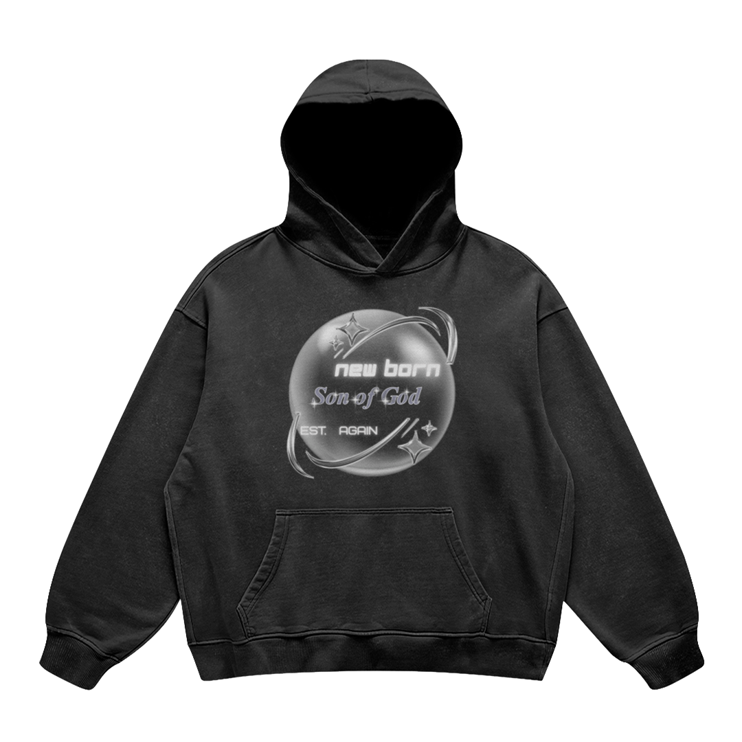 son of god Black hoodie with graphic design on a white background